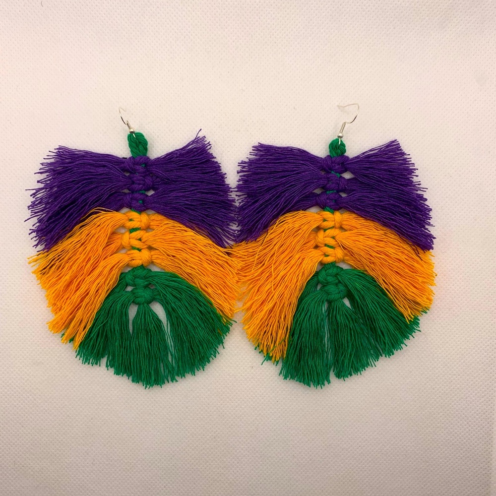 Purple, green and gold earrings